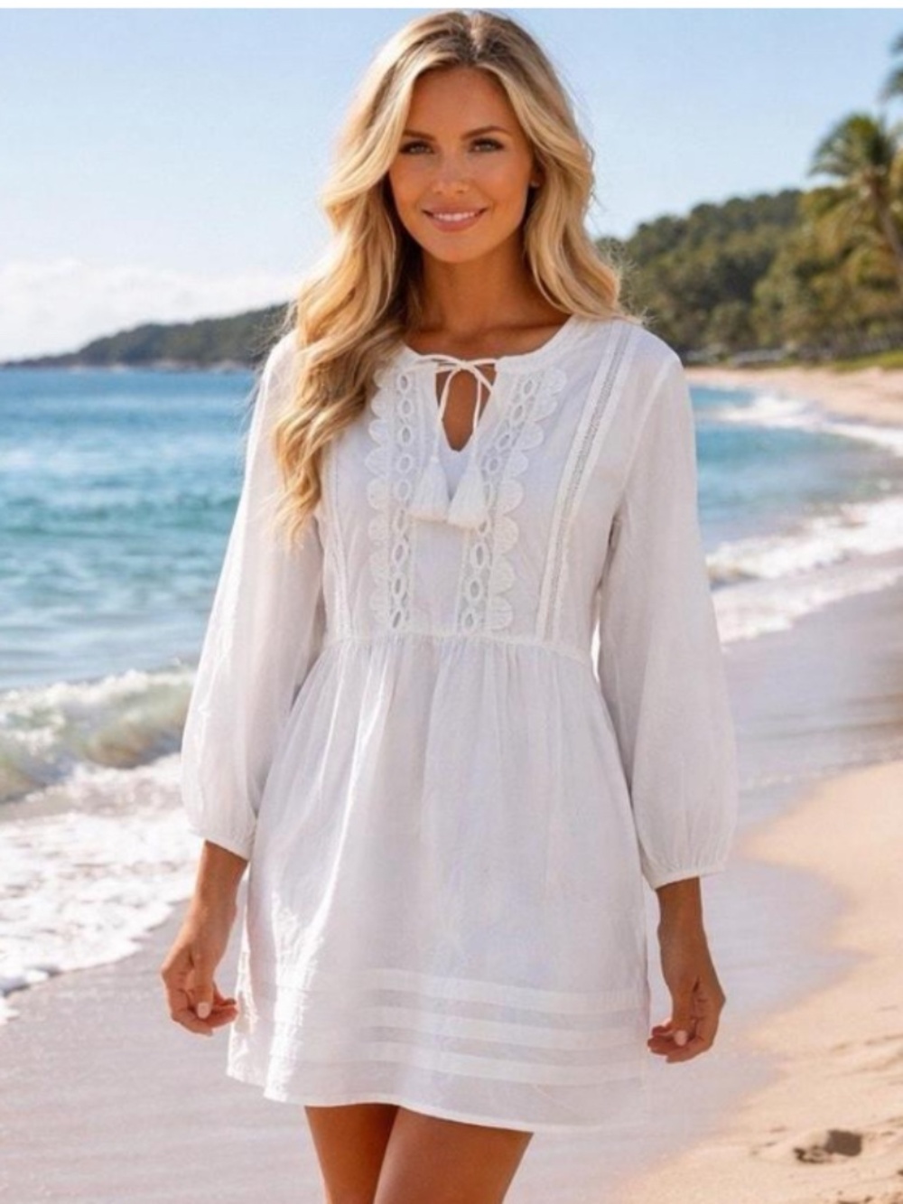 Tommy Bahama Salina Key Poplin Mini White Boho Embroidered Lace Large